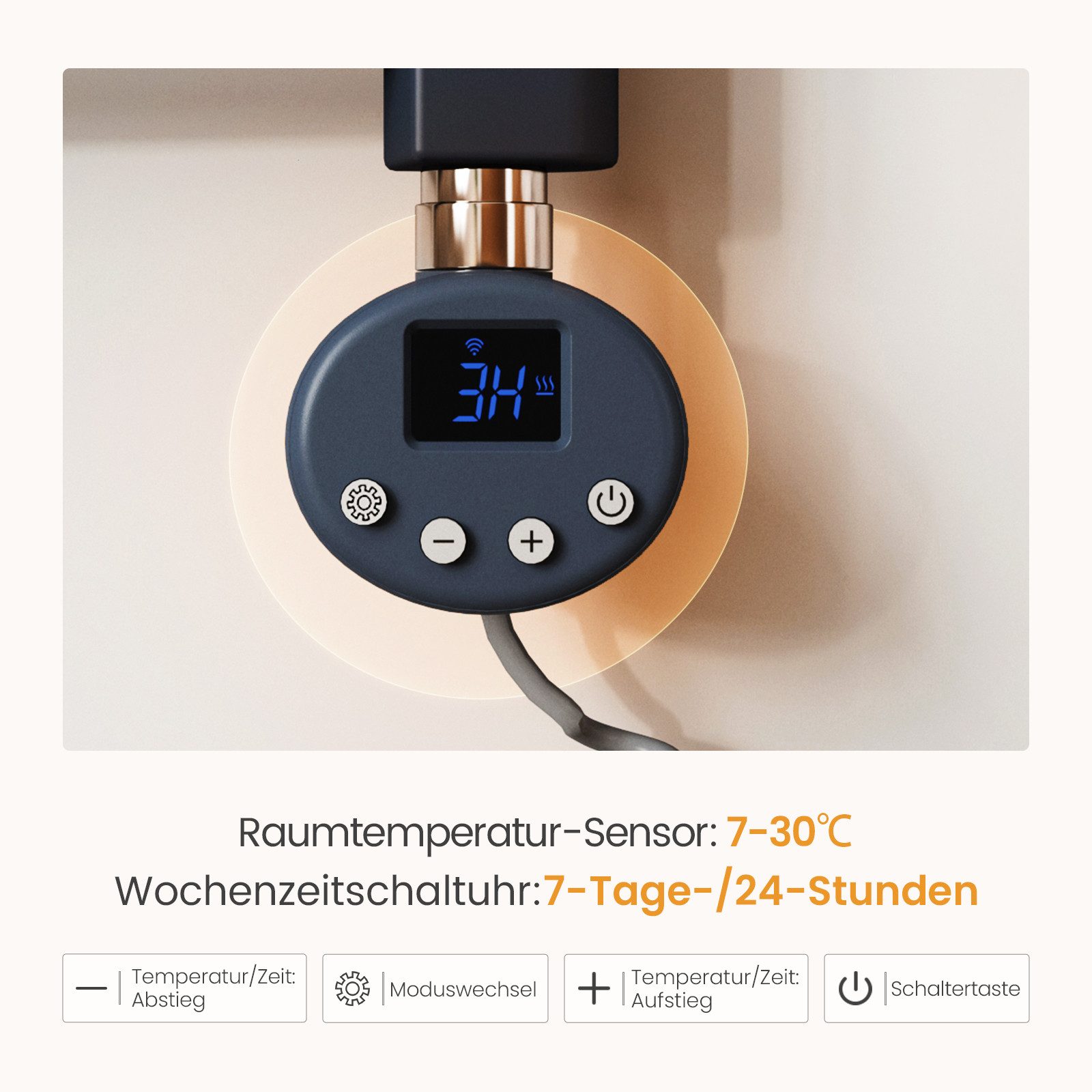 EMKE Elektrischer Badheizkörper Gebogen mit Thermostat Höhe: 75cm, 300W, Wi günstig online kaufen