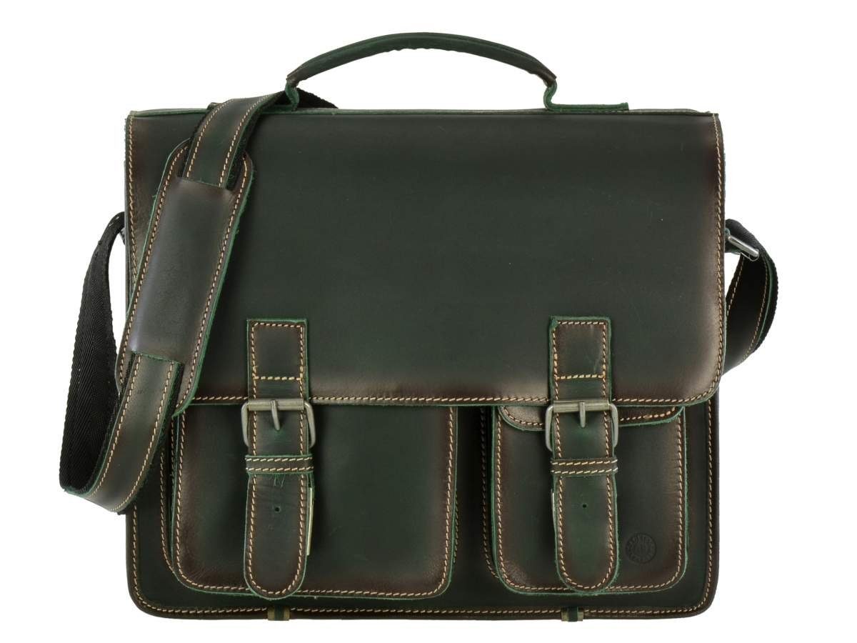 Greenburry Aktentasche Buffalo, grün und Schultasche, Businesstasche, rustikal für Damen, Herren