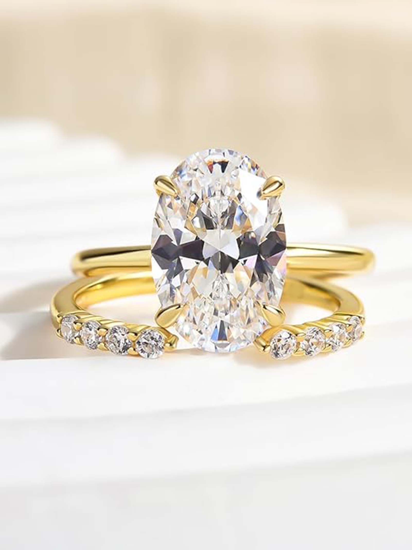 Jumpeak Diamantring Oval 3,5ct E VS1, 14K Gold Labordiamant Ring, Hochzeit Band Braut Set, Stapelbarer Damenring, Jubiläumsring, Diamanten im Brillantschliff