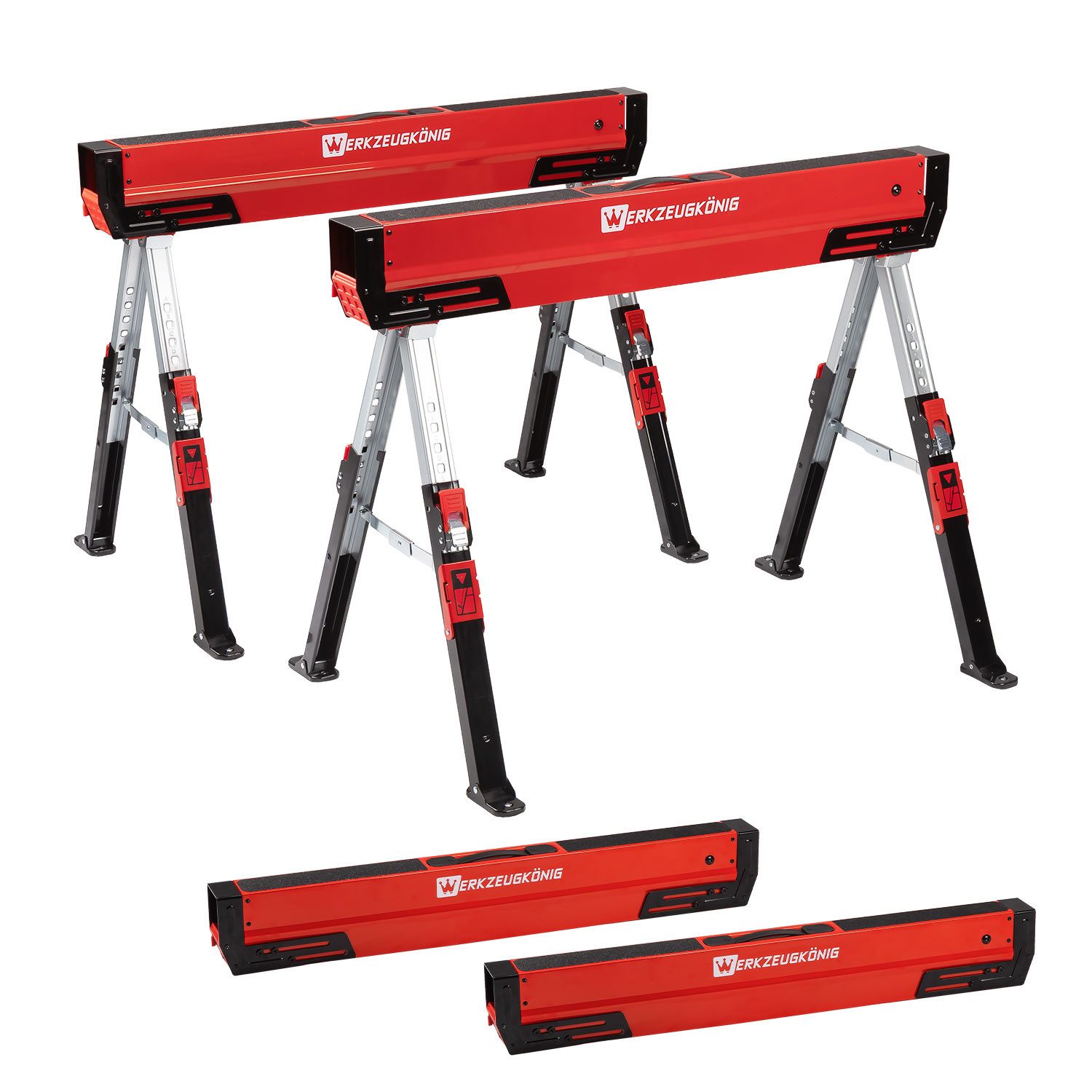 Werkzeugkönig Unterstellbock Arbeitsbock höhenverstellbar 2er Set, 1200 kg max. Belastbarkeit, bis 600 kg je Bock - individuell höhenverstellbare Beine