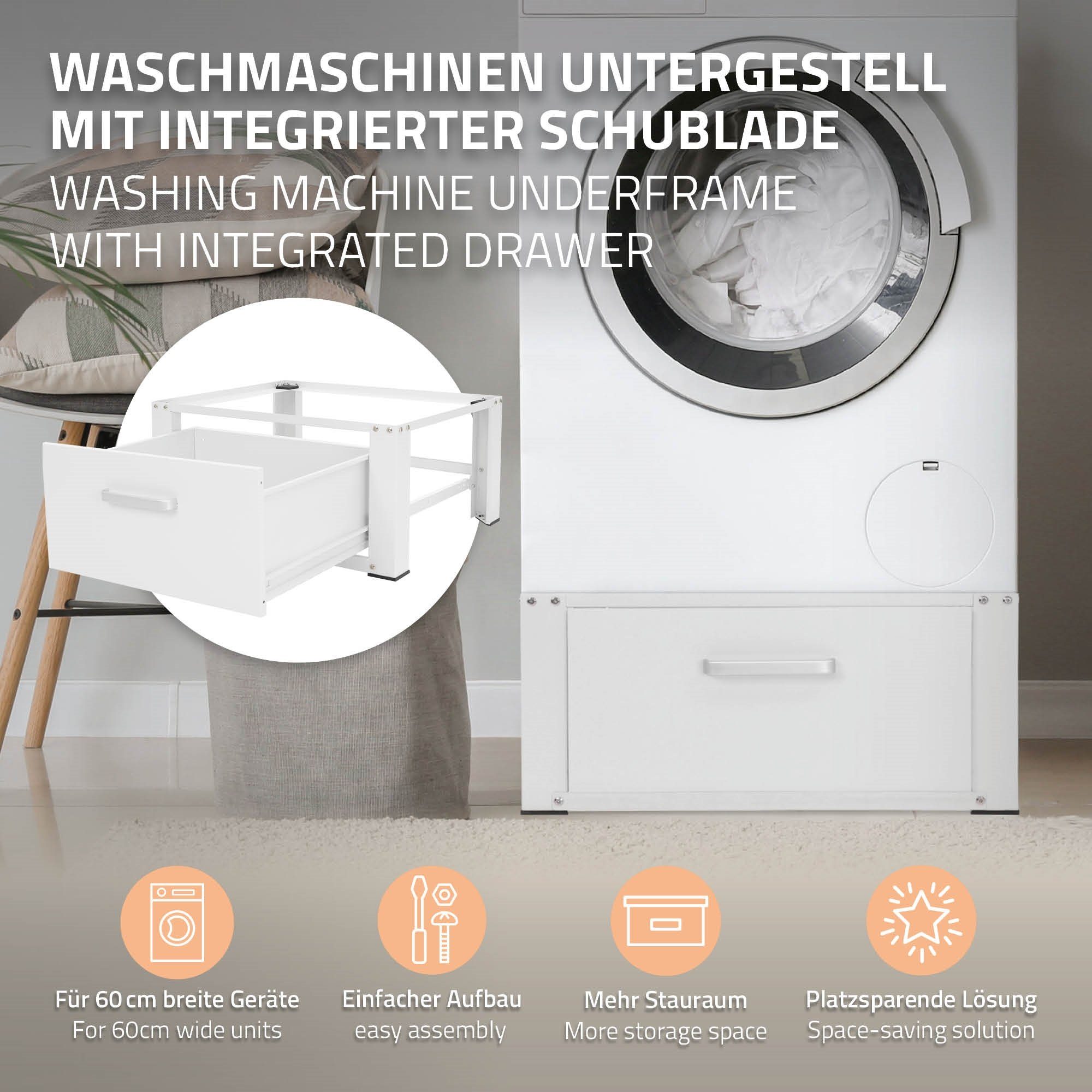 Waschmaschinen ML-DESIGN Schublade Untergestell aus Waschmaschinenuntergestell mit 63x54cm Stahl Weiß