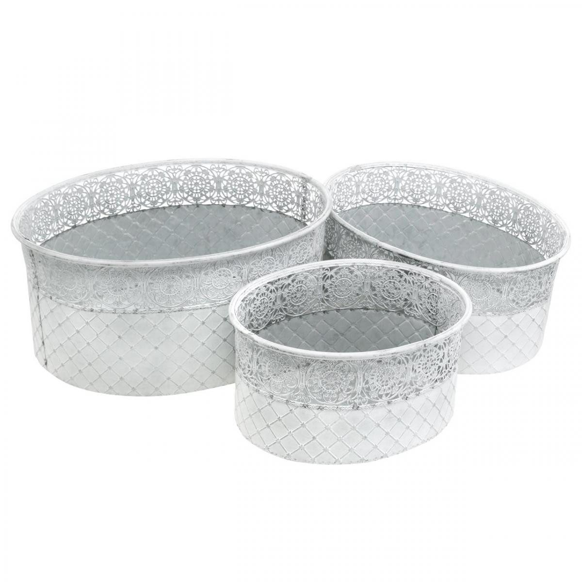 Florists Products Übertopf 3er Set Schalen zum Bepflanzen Weiß Silbern, Metallschale mit