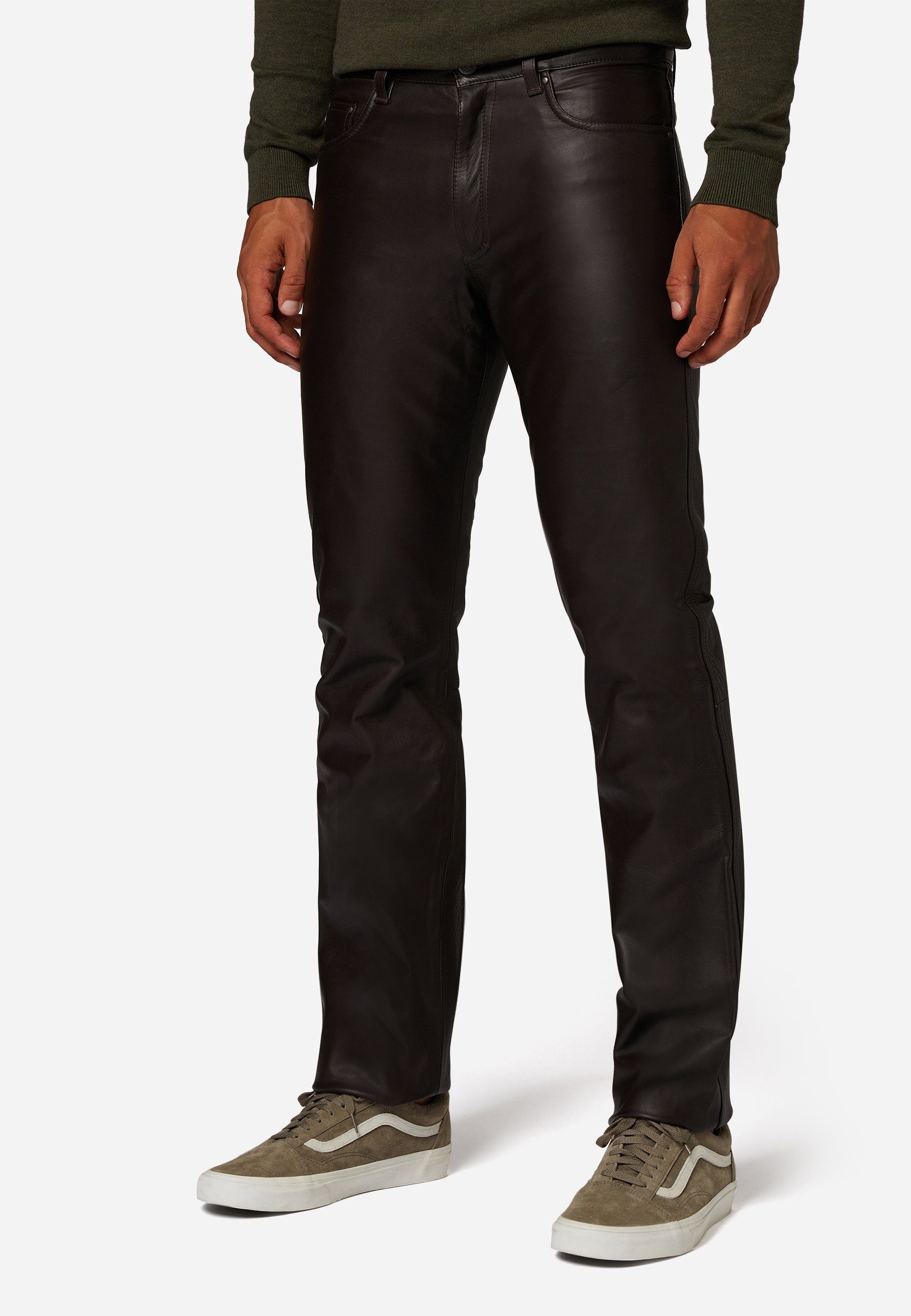 RICANO Lederhose No. 3 TR ; Hochwertiges Lederjeans Braun Waxy) Büffel-Nappa 5-Pocket-Stil Leder (Cow 