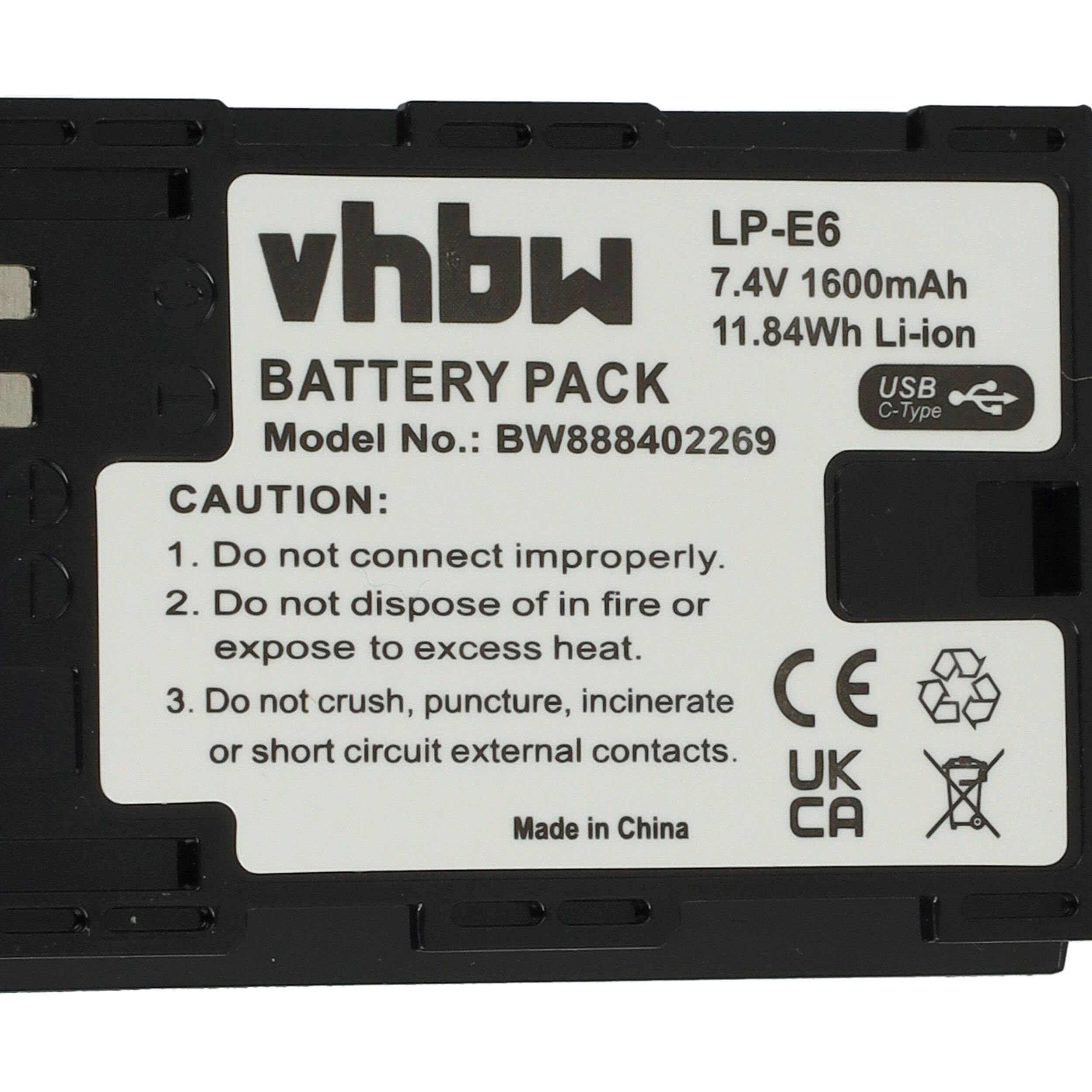 vhbw kompatibel V) mAh Kamera-Akku Batteriegriff BG-E6, 1600 mit BG-E13, (7,4 BG-9, Li-Ion BG-E7, Canon BG-E14