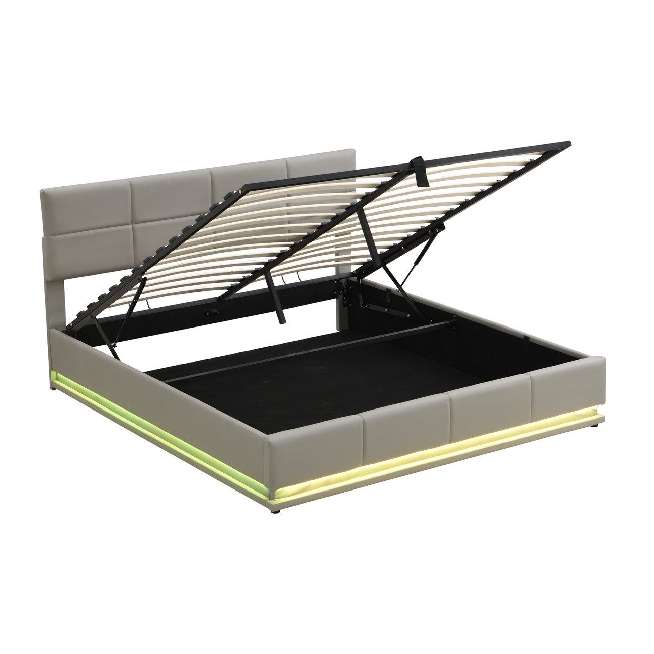 autolock Polsterbett Polsterbett,180x200 cm,Doppelbett Jugendbett mit LED Beleuchtung, Hydraulisch anhebbarer Stauraum,Bettkasten,Lattenrost aus Kunstleder