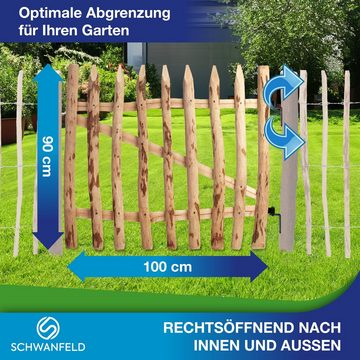 Schwanfeld Staketenzaun Tor 90 x 100cm Premium - [WETTERBESTÄNDIGES TOR FÜR ZAUN GARTEN], (inkl. Scharniere - Hochwertiges Tor Gartenzaun Holz - FSC zertifiziertes Holz - Rollzaun Tor)