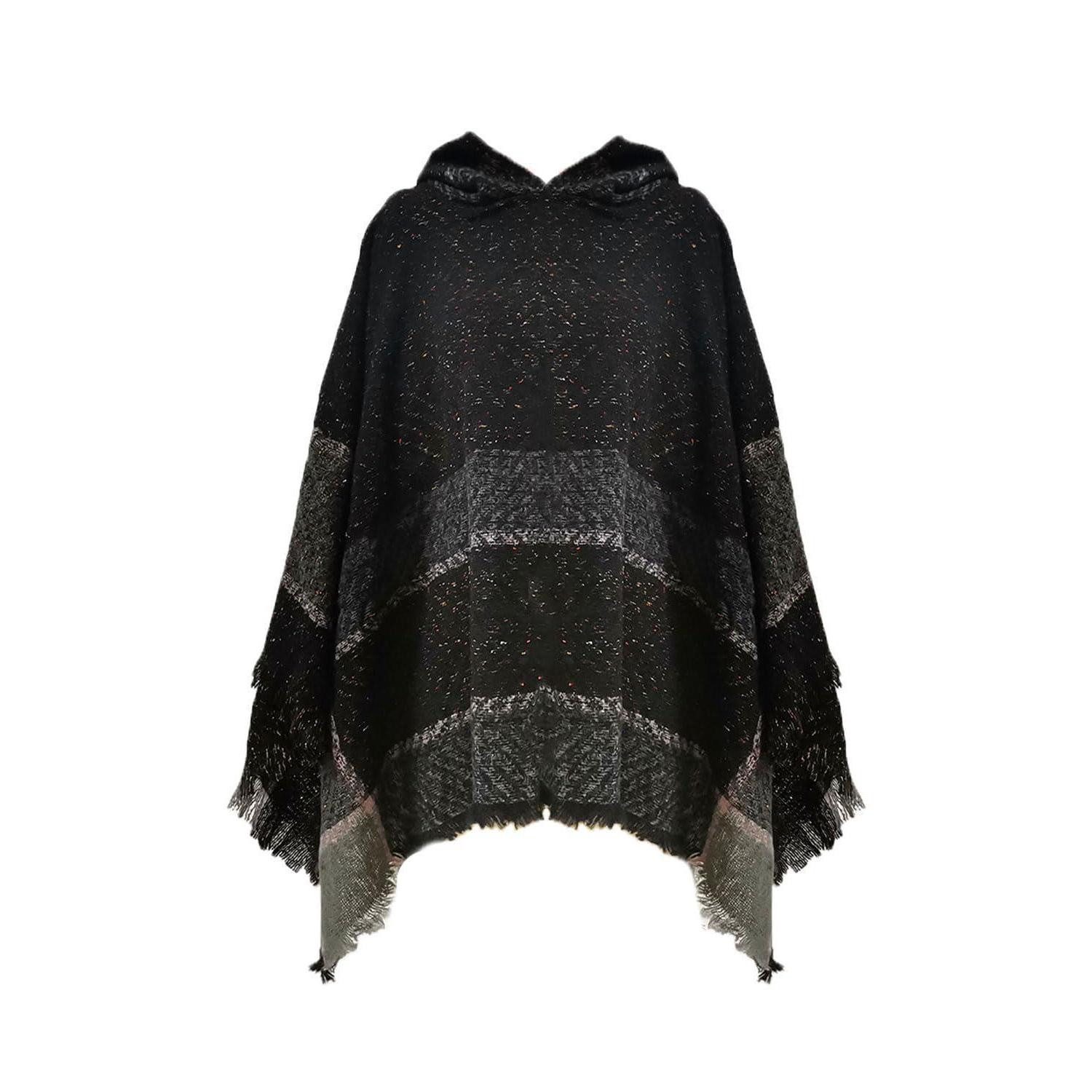 LuxusKollektion Strickschal Strickponcho Damen mit Kapuze Schwarz, (1-St)