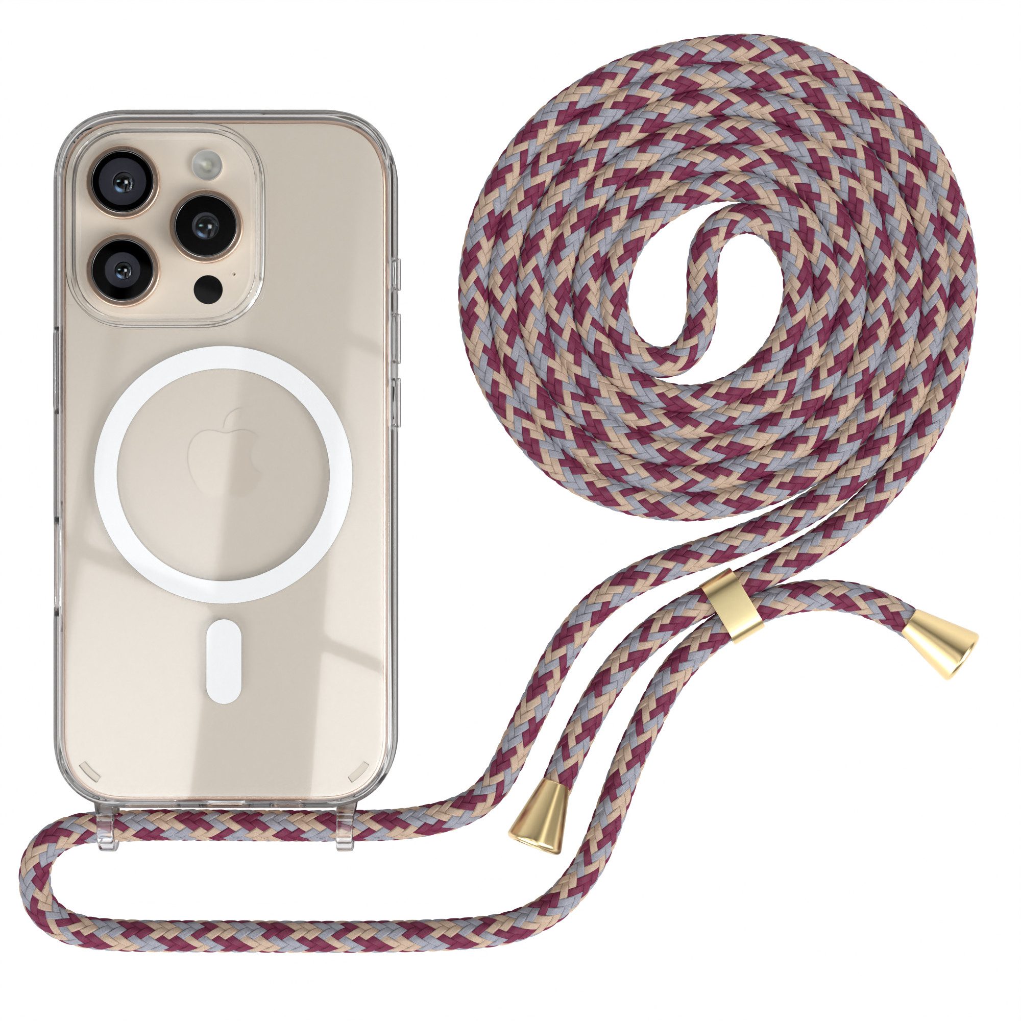 EAZY CASE Handykette mit Magsafe Hülle für Apple iPhone 16 Pro 6,3 Zoll, Slimcover Handykette Hülle Cross Bag für Smartphone Rot Camouflage