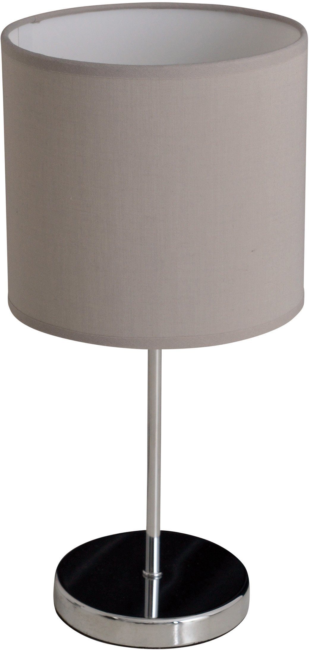 näve Tischleuchte New York, ohne Leuchtmittel, Höhe 38,5cm Ø 18,5cm excl. 1x E27/max. 40W Schirm grau Gestell chrom