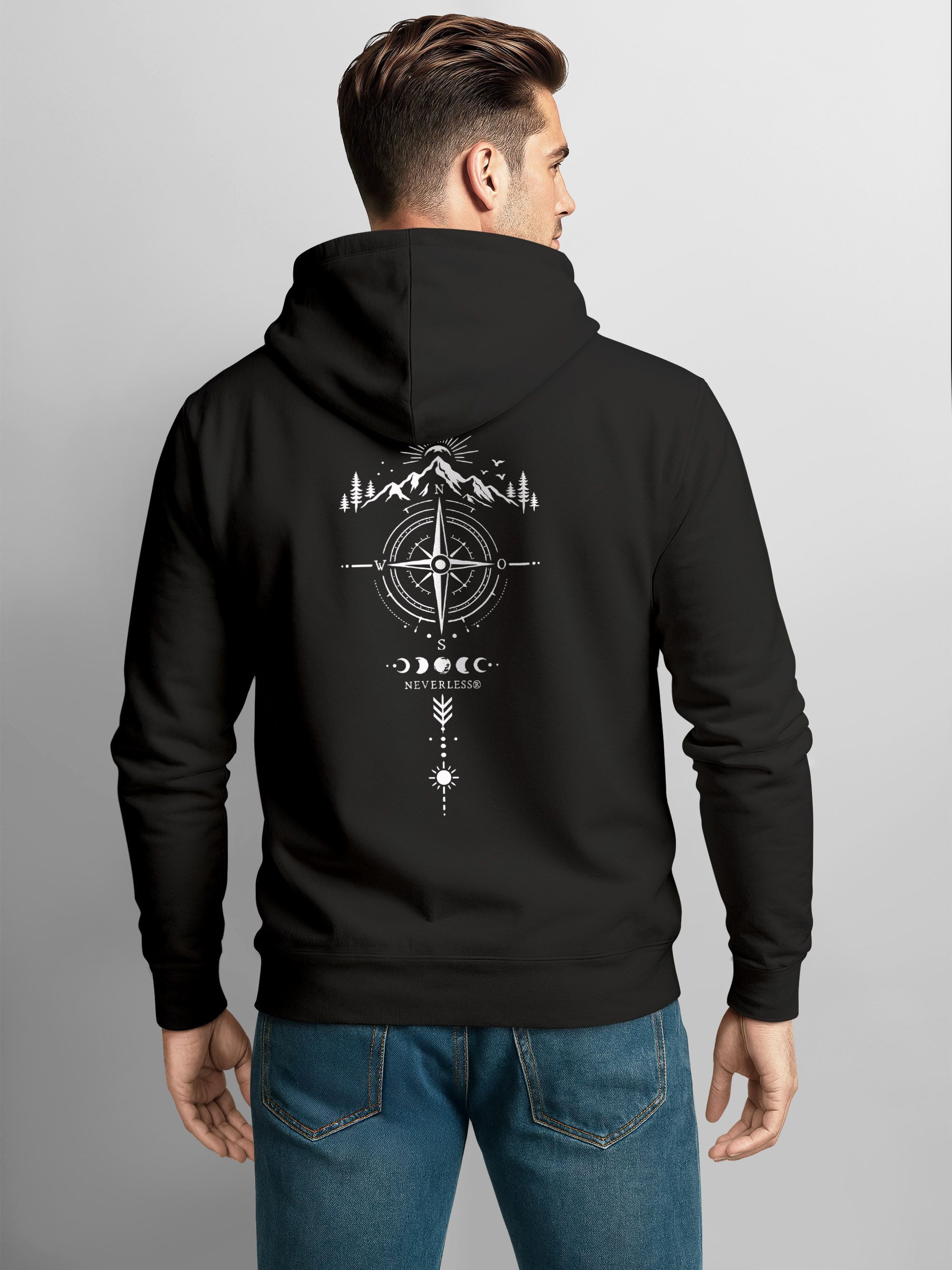 Neverless Hoodie Herren Hoodie Kompass Design Rückenaufdruck Outdoor Symbol günstig online kaufen