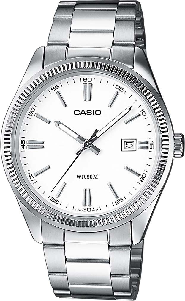 CASIO TIMELESS COLLECTION Quarzuhr MTP-1302PD-7A1VEF, Armbanduhr, Herrenuhr, Damenuhr, Datum, Neo-Display, Edelstahlarmband