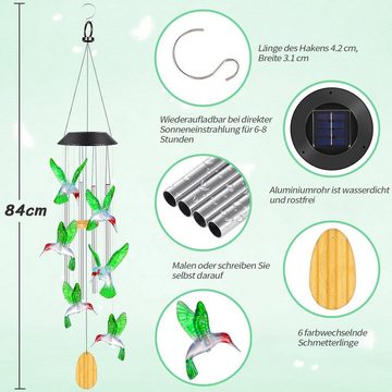 MAGICSHE Windspiel LED Solarleuchte Schmetterling Gartendeko Aluminiumrohr Klingel Quaste