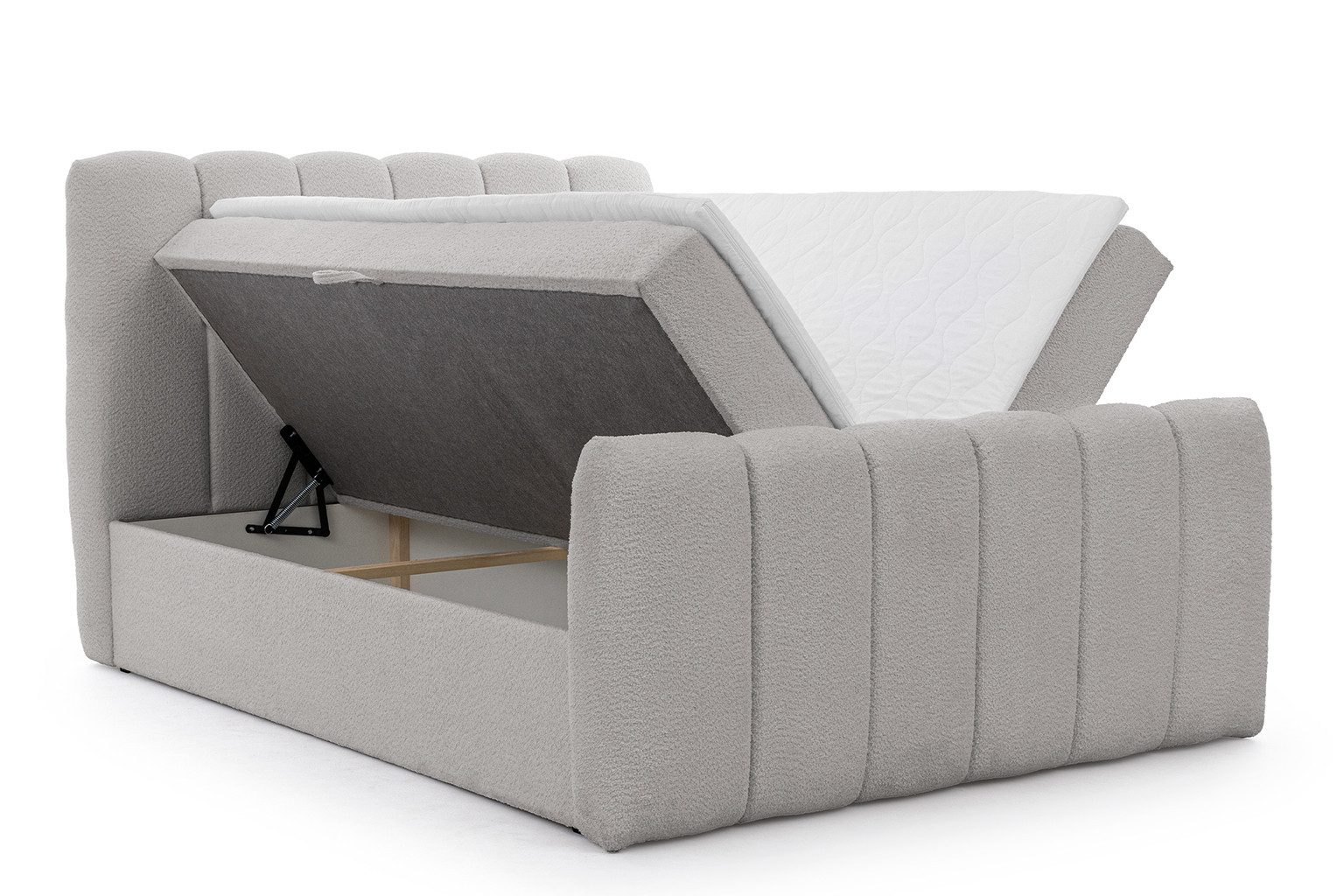 Kaiser Möbel Boxspringbett mit 2 Bettkästen, Taschenfederkernmatratze und Bouclé-Stoff, CHLOE (Kontinentalbett mit Matratze, Topper und Bettkästen, Bett inklusive Pocket-Federkernmatratze und Topper), Inklusive Pocket-Federkernmatratze,Topper inklusive