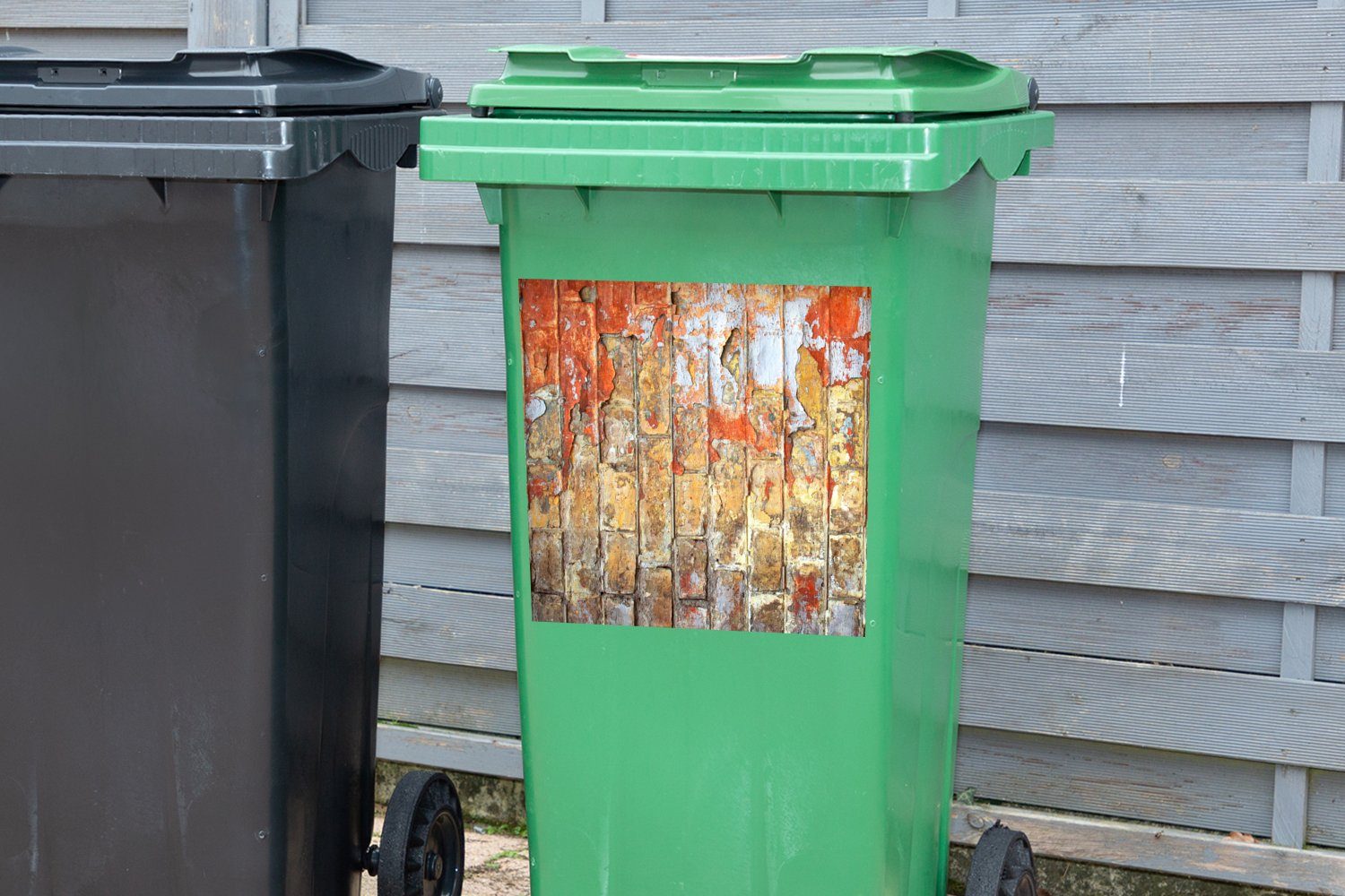 MuchoWow Wandsticker Wand - Farbe Mülltonne, Abfalbehälter Sticker, Backstein Mülleimer-aufkleber, - (1 Container, St)