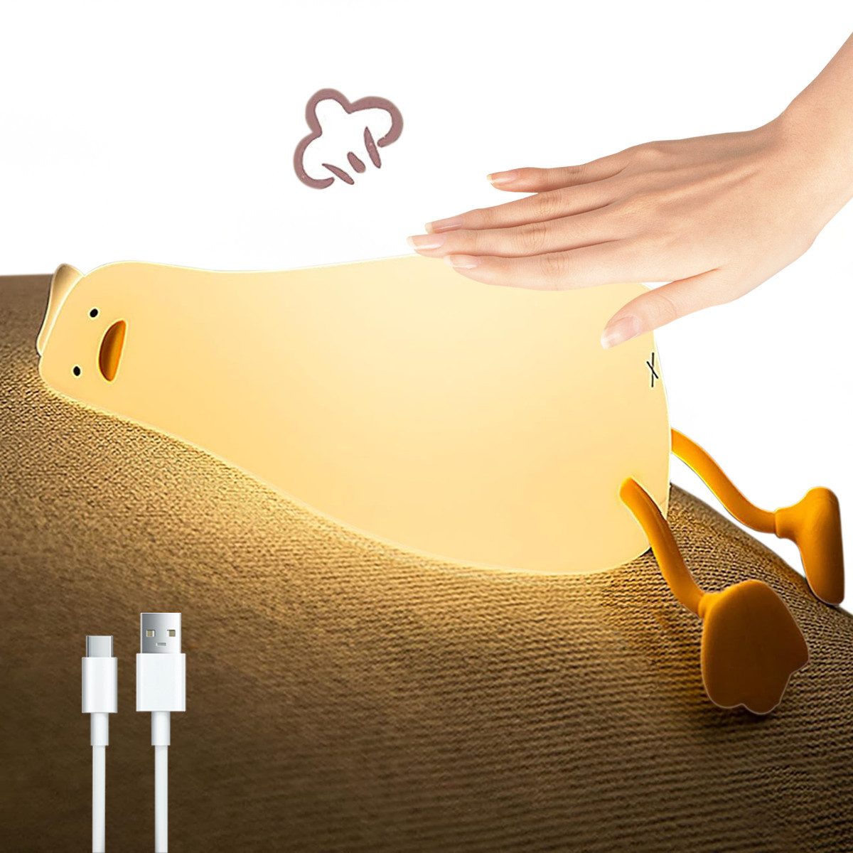 ZEUOPQ LED Nachtlicht LED Nachtlicht LED Baby Silikon Nachtlicht Dimmbare Nachttischlampe, süße Enten-Nachttischlampe, LED fest integriert, warmes Licht/siebenfarbiges Licht, 3 Lichtmodi, mit Timing, Touch&Switch-Steuerung, USB Aufladbare, für Baby,Kinderzimmer,Camping,Geschenk