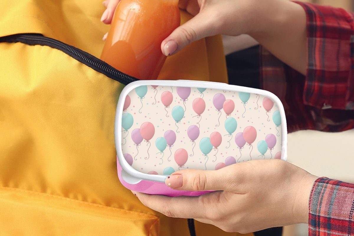 rosa Kinder, Mädchen, (2-tlg), Brotdose Geburtstag Lunchbox Brotbox - Luftballons, Erwachsene, - Schnittmuster Snackbox, Kunststoff, für MuchoWow Kunststoff