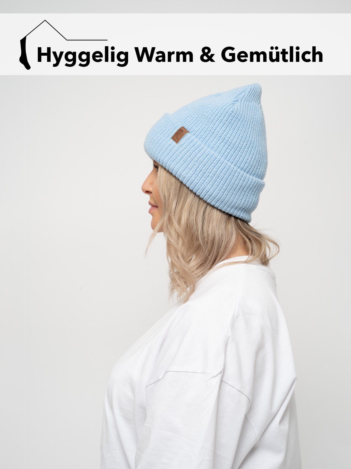 Herren Wasserdichte THINSULATE Beanie Hellblau Mütze Fleece HomeOfSocks Umschlag Damen Winter Warm mit Beanie