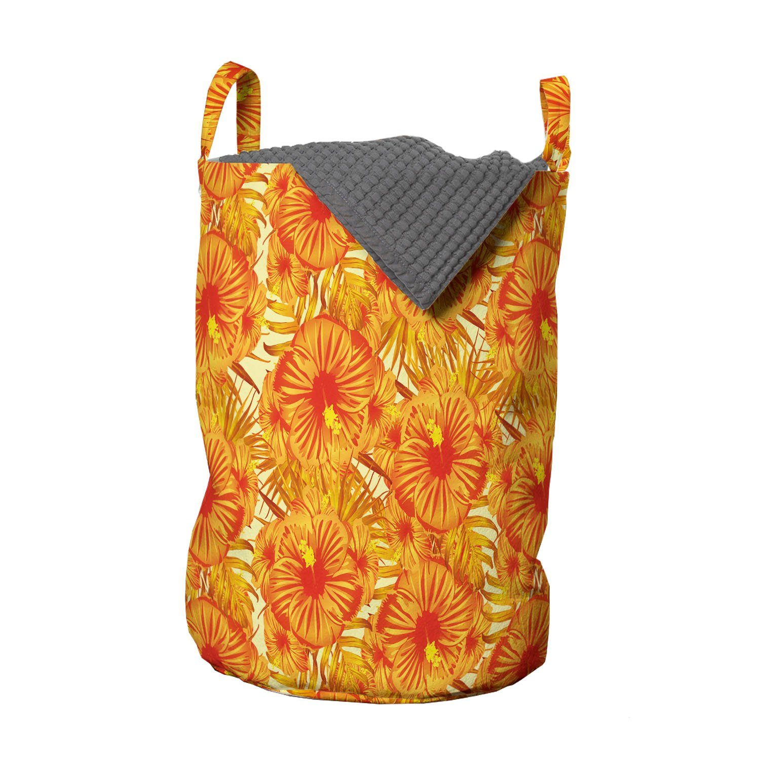 Abakuhaus Wäschesäckchen Wäschekorb mit Griffen Kordelzugverschluss für Waschsalons, Orange Tropic Hibiscus und Monstera | Wäschesäcke