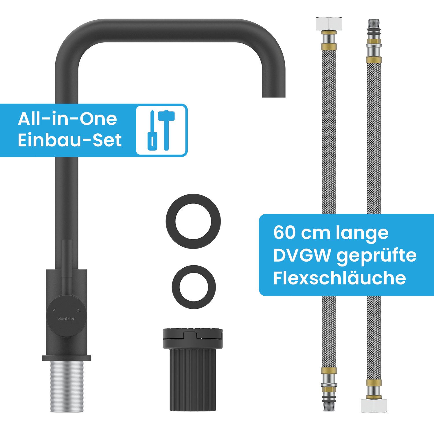 Bächlein Spültischarmatur Küchenarmatur Plivo in stilvollem Design, Wasserhahn Küche extra hoher Auslauf – Bild 5 von 5