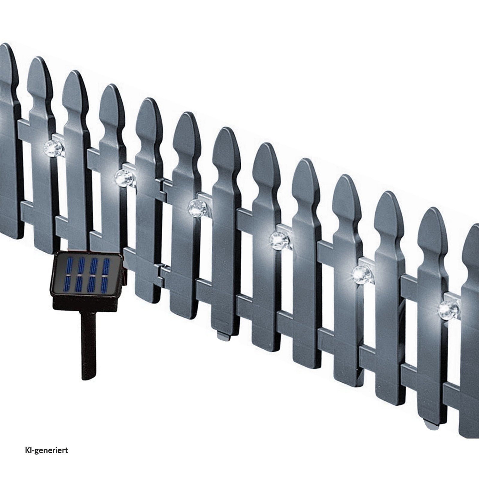 HTI-Living Zierzaun Zierzaun Nessa Solar Palisade 4-teilig Grau, (Set, 4-St., 4 Zaunelemente inkl. Solarbeleuchtung), Beeteinfassung Kunststoff witterungsbeständig