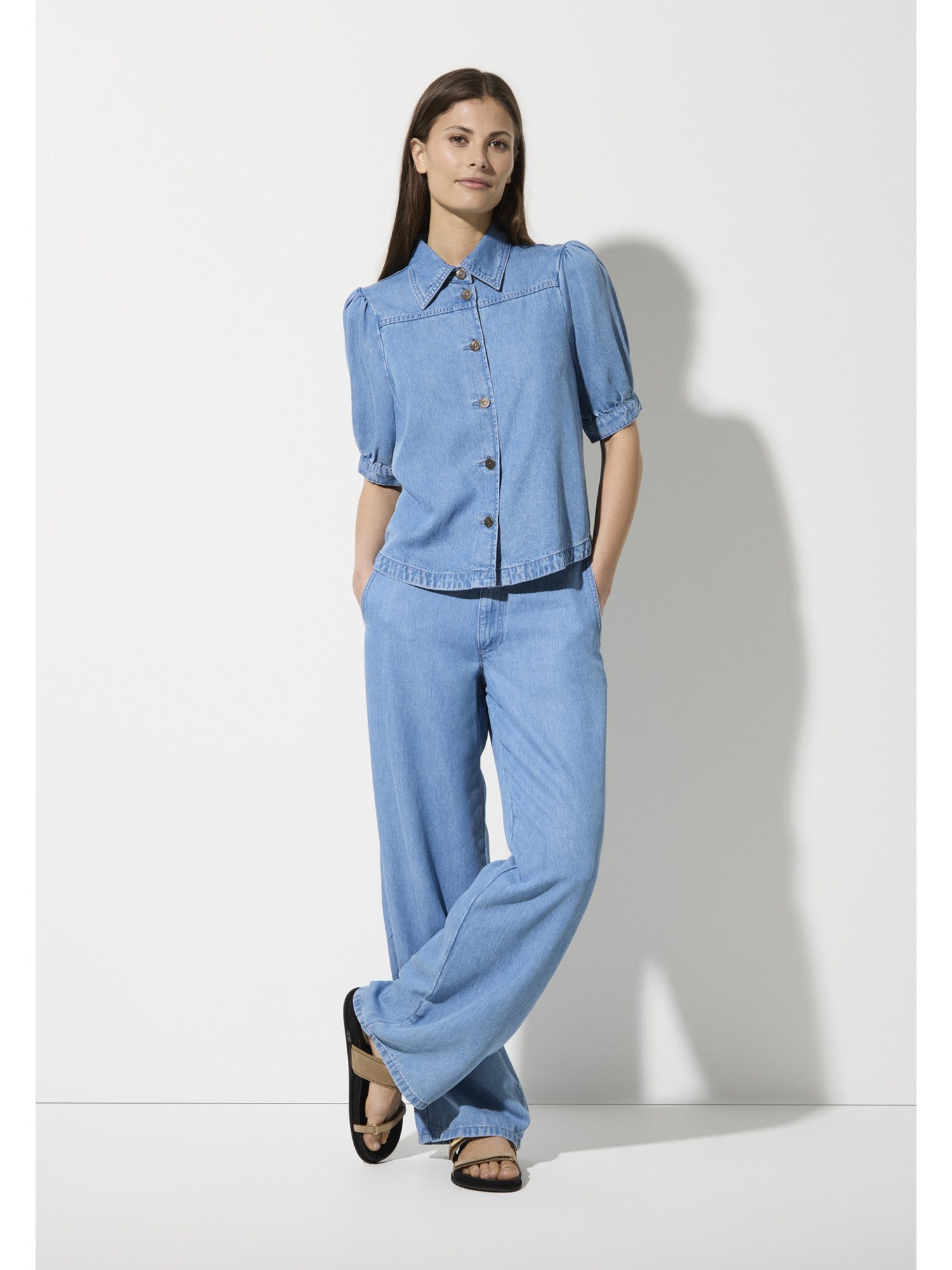 MORE&MORE Kurzarmbluse Jeansbluse günstig online kaufen