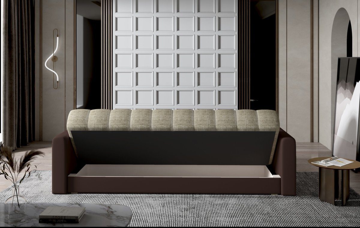 Luxusbetten24 Sofa Schlaffunktion Weiß/Grau Vido, Stauraum und mit