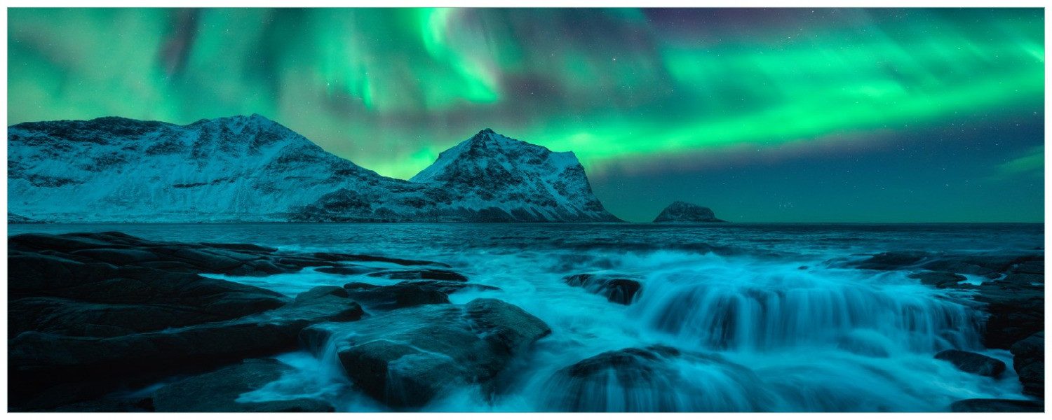 Wallario Küchenrückwand Aurora über Küste, (1-tlg), selbstklebend, wasserresistent und kratzfest