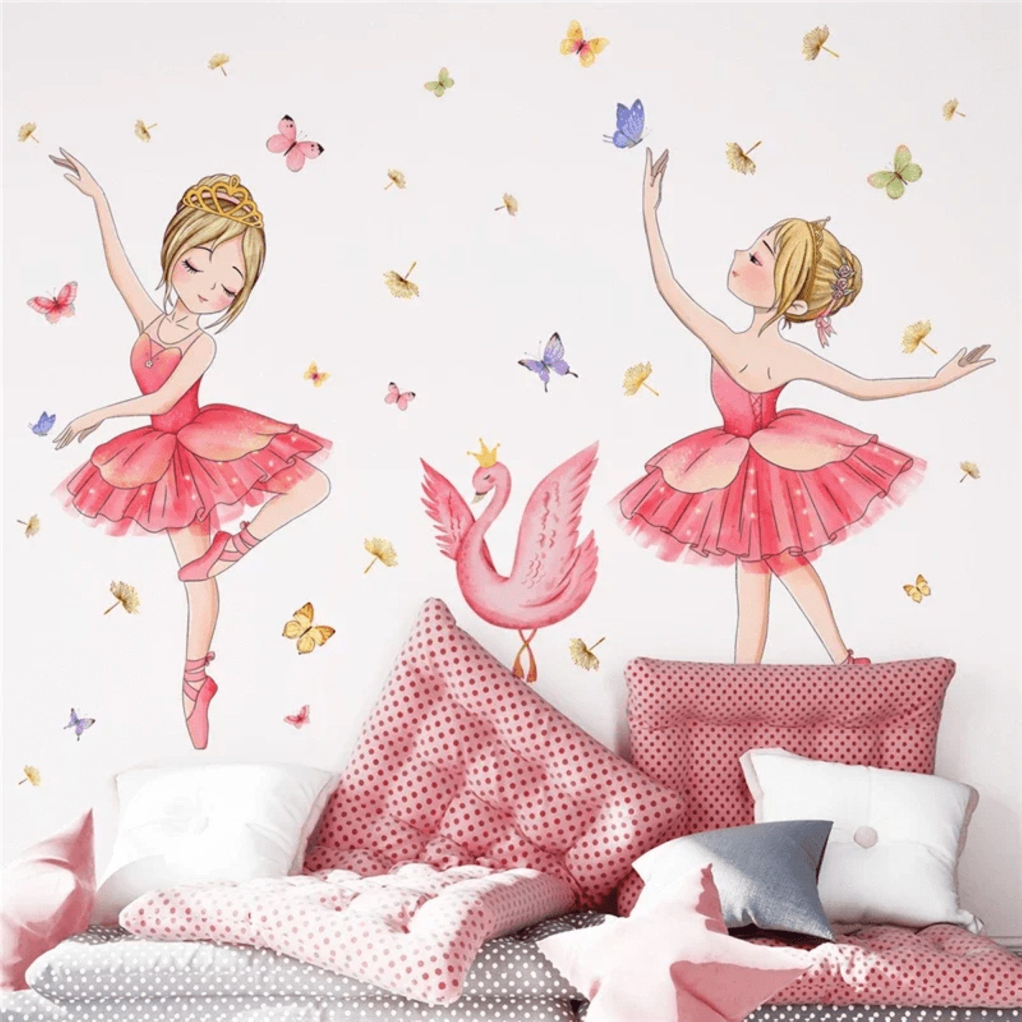 Montegoni Wandtattoo Mädchenzimmer mit Prinzessin, Schwan, Blumen und Schmetterlinge (selbstklebend Prinzessin, Schwan, Blumen, und Schmetterlinge Wandaufkleber – Bild 3 von 5
