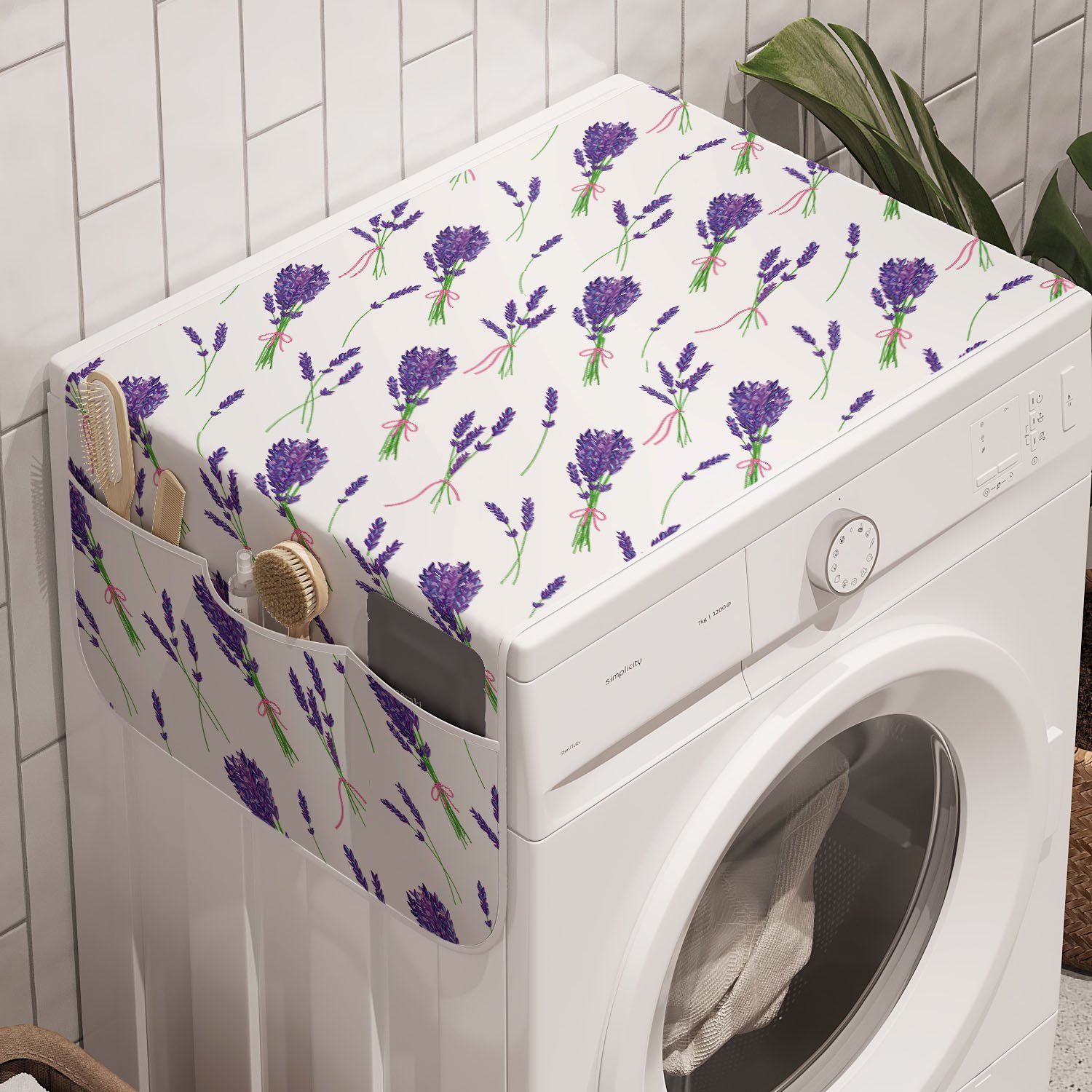 Abakuhaus Badorganizer Anti-Rutsch-Stoffabdeckung für Waschmaschine und Trockner, Blumen Wiederholte Lavendelsträuße