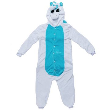 Katara Partyanzug Einhörner Jumpsuit Onesie Erwachsenen Kostüm S-XL, Karneval - Kostüm, Kigurumi - Einhorn weiß blau S (145-155cm)