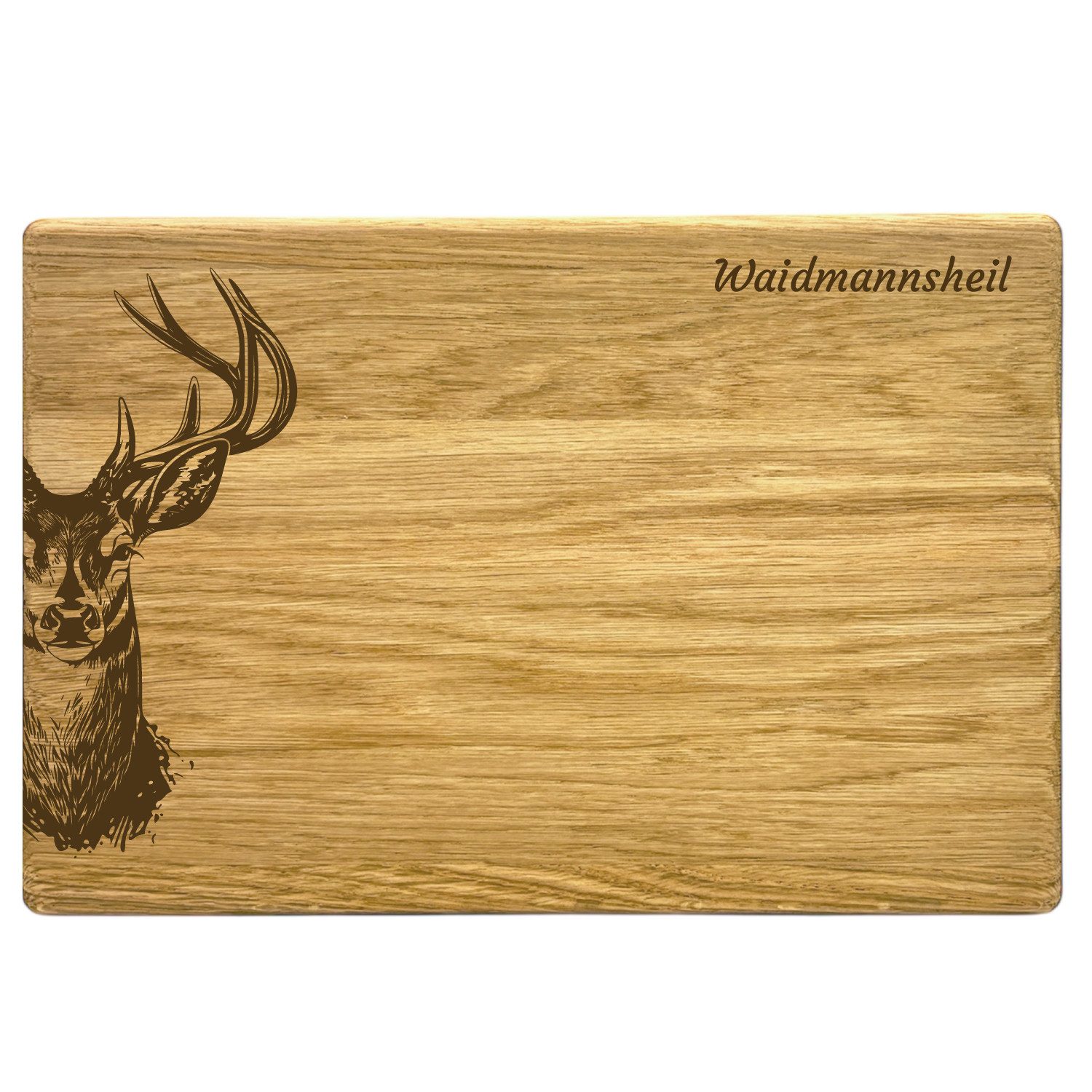 Frühstücksbrett Waidmannsheil aus Eiche 30 x 20 cm mit Hirsch