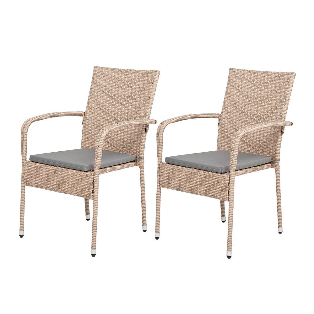LebensWohnArt Gartenstuhl 2er-Set Armlehnstuhl HELEN Polyrattan Natural stapelbar