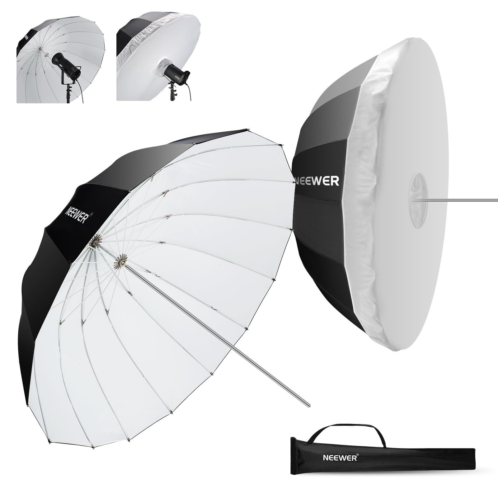 Neewer Softbox NS4U 180cm Parabolischer Reflexschirm, Studioschirm Fotografie, schnell zusammenklappbar, mit Diffusor Abdeckung, für Kamera Video