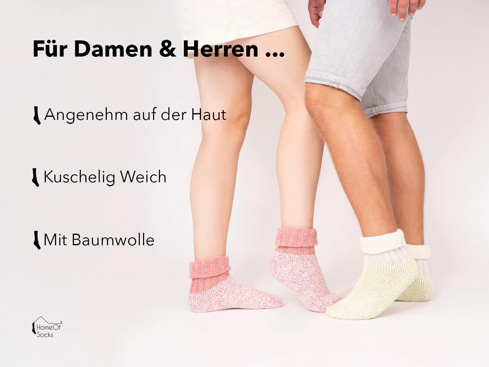 HomeOfSocks Umschlagsocken Baumwoll Wollsocke Weich in Pastell Dicke Socken Hyggelig Warm mit Umschlag und Frottee in Pastellfarben