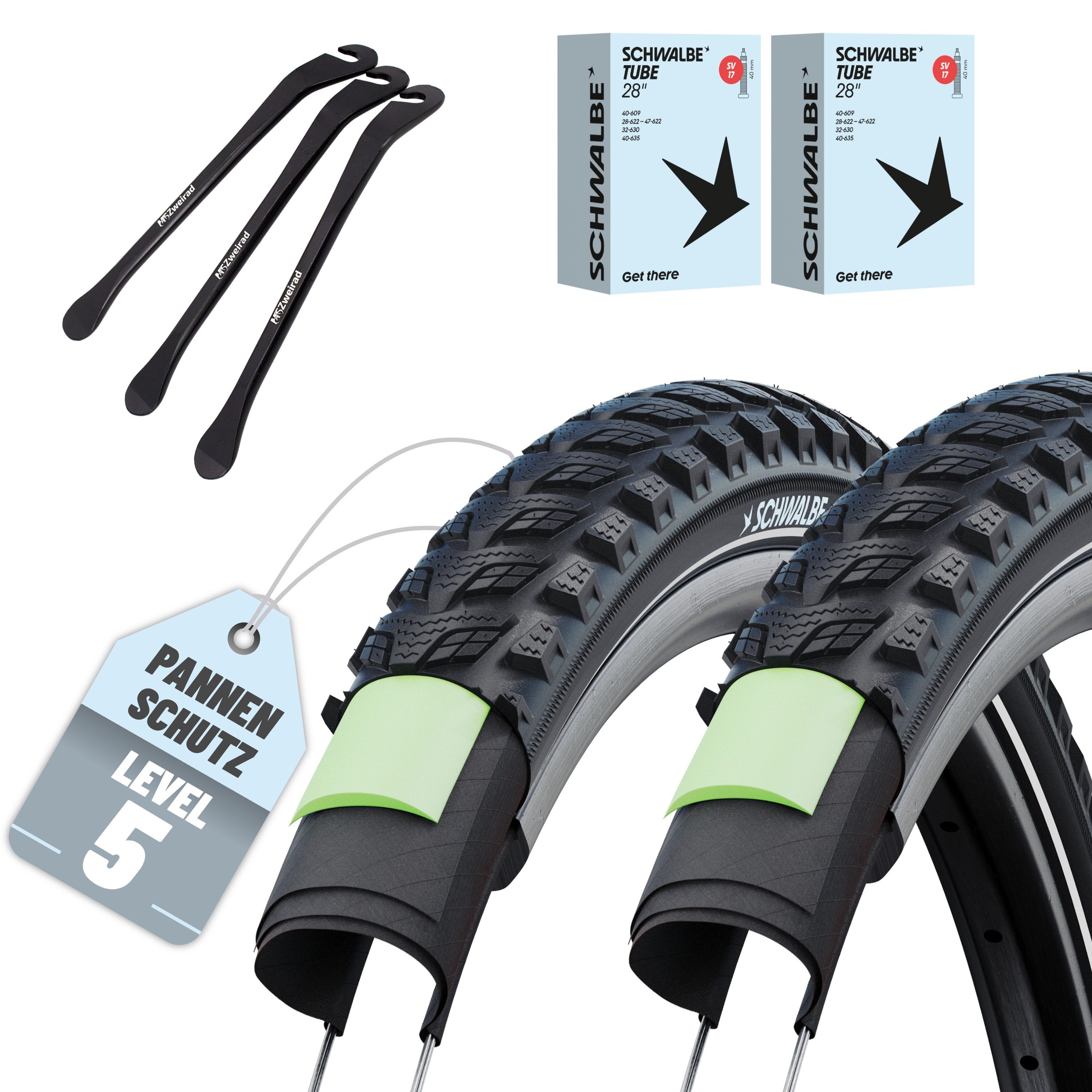 Schwalbe Fahrradreifen 2er Set Schwalbe Reifen Marathon 365 28x2.15 (55-622) + 3 Reifenheber