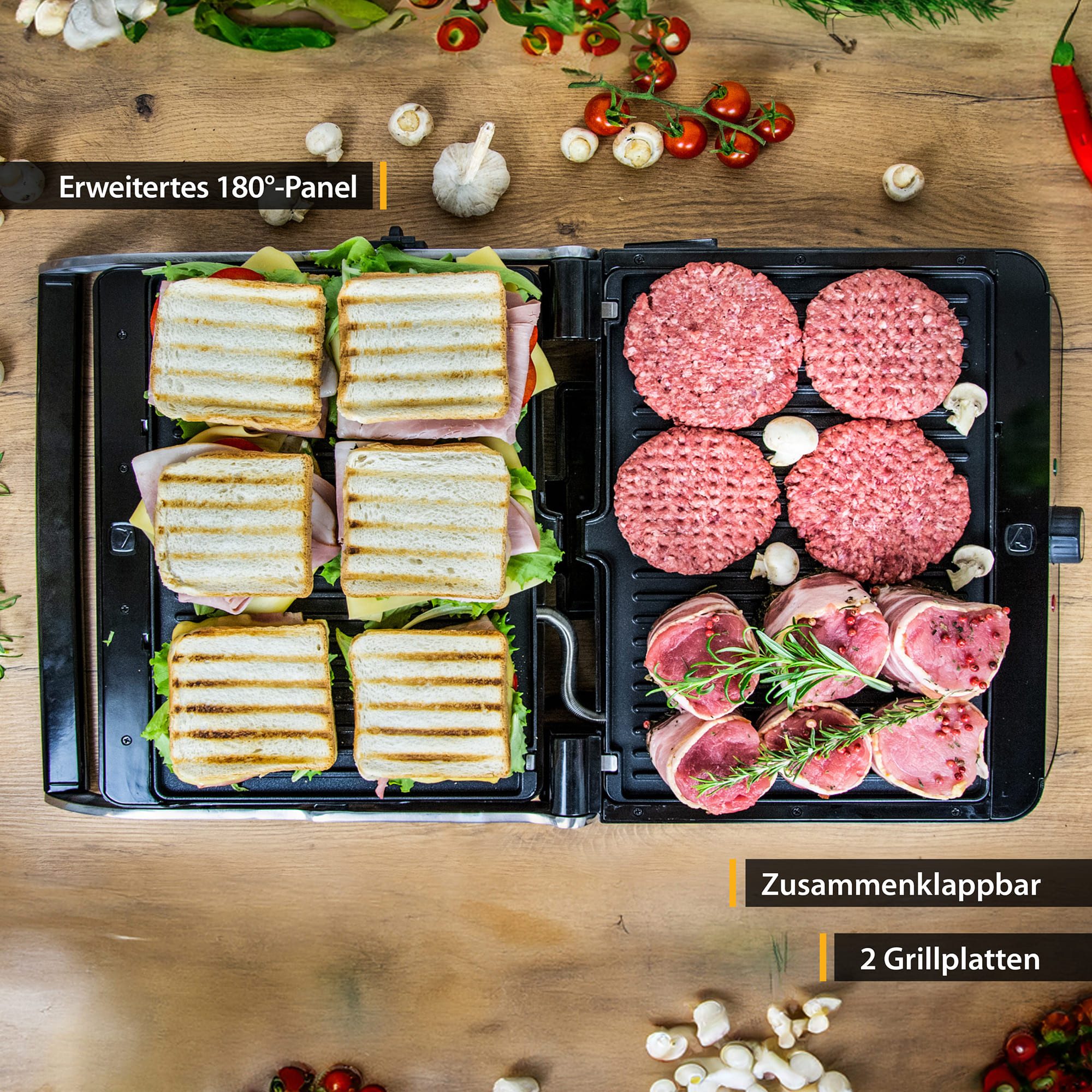 Kontaktgrill 1800W Profi - Elektrogrill Mit 50-300°C Temperaturkontrolle Für Restaurants