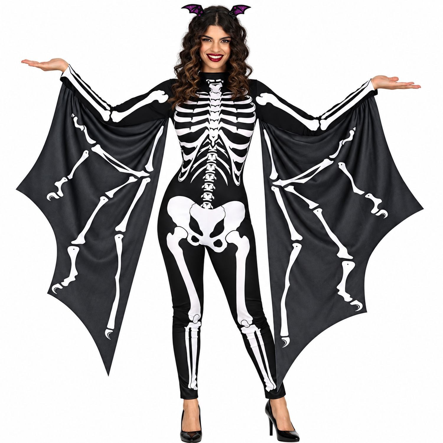 Fiestas Guirca Hexen-Kostüm Halloween Damen Kostüm 'Skelett Fledermaus', 2-tl