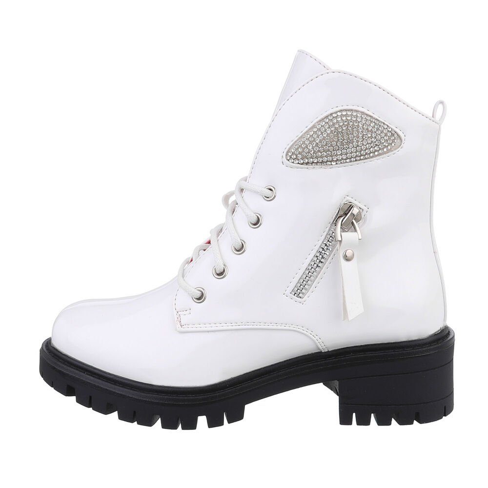 Ital-Design Kinder Freizeit Stiefeletten Stiefelette Blockabsatz Stiefeletten in Weiß