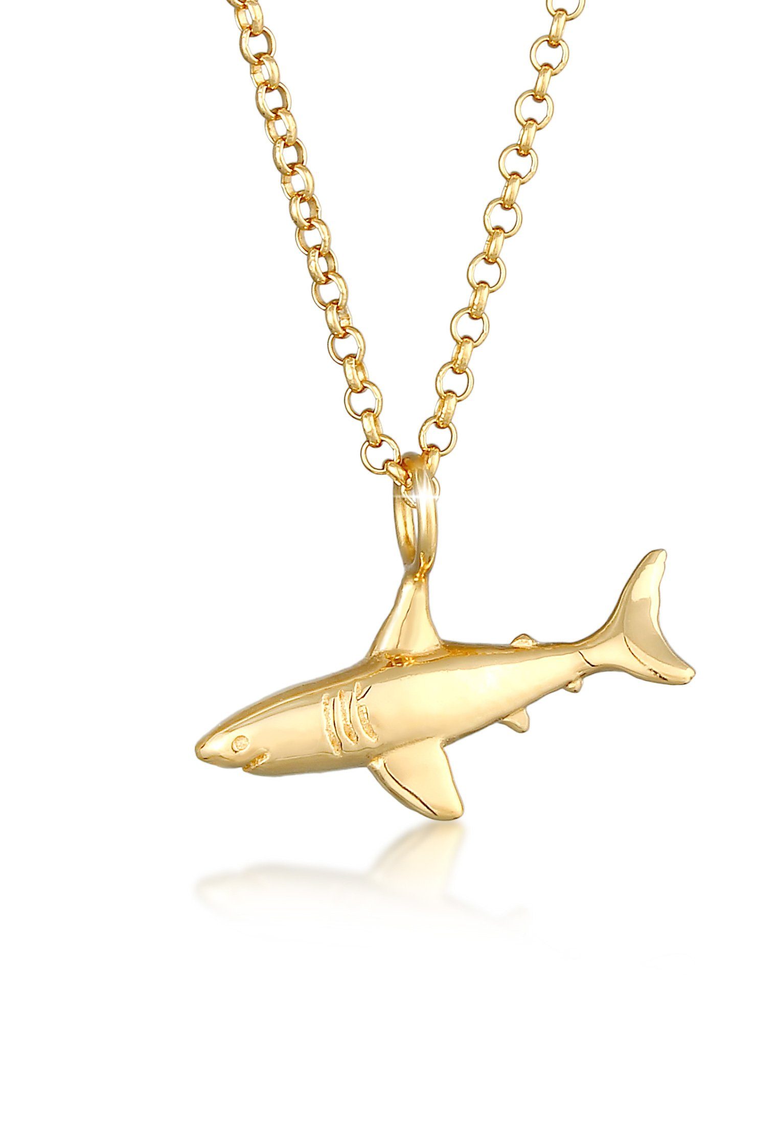 Elli Kette mit Anhänger Haifisch Hai Erbskette Tier Symbol 925 Silber, Fisch Gold