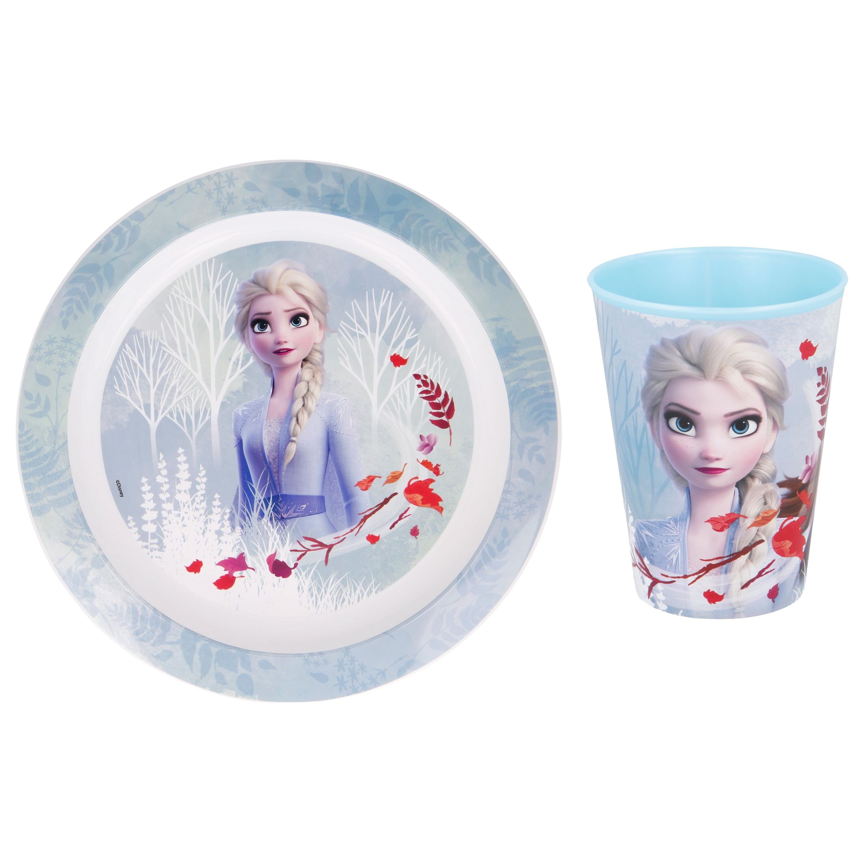 Disney Frozen Kindergeschirr-Set Elsa & Anna (2-tlg), Kunststoff, Kinder  Frühstückset mit Teller & Becher