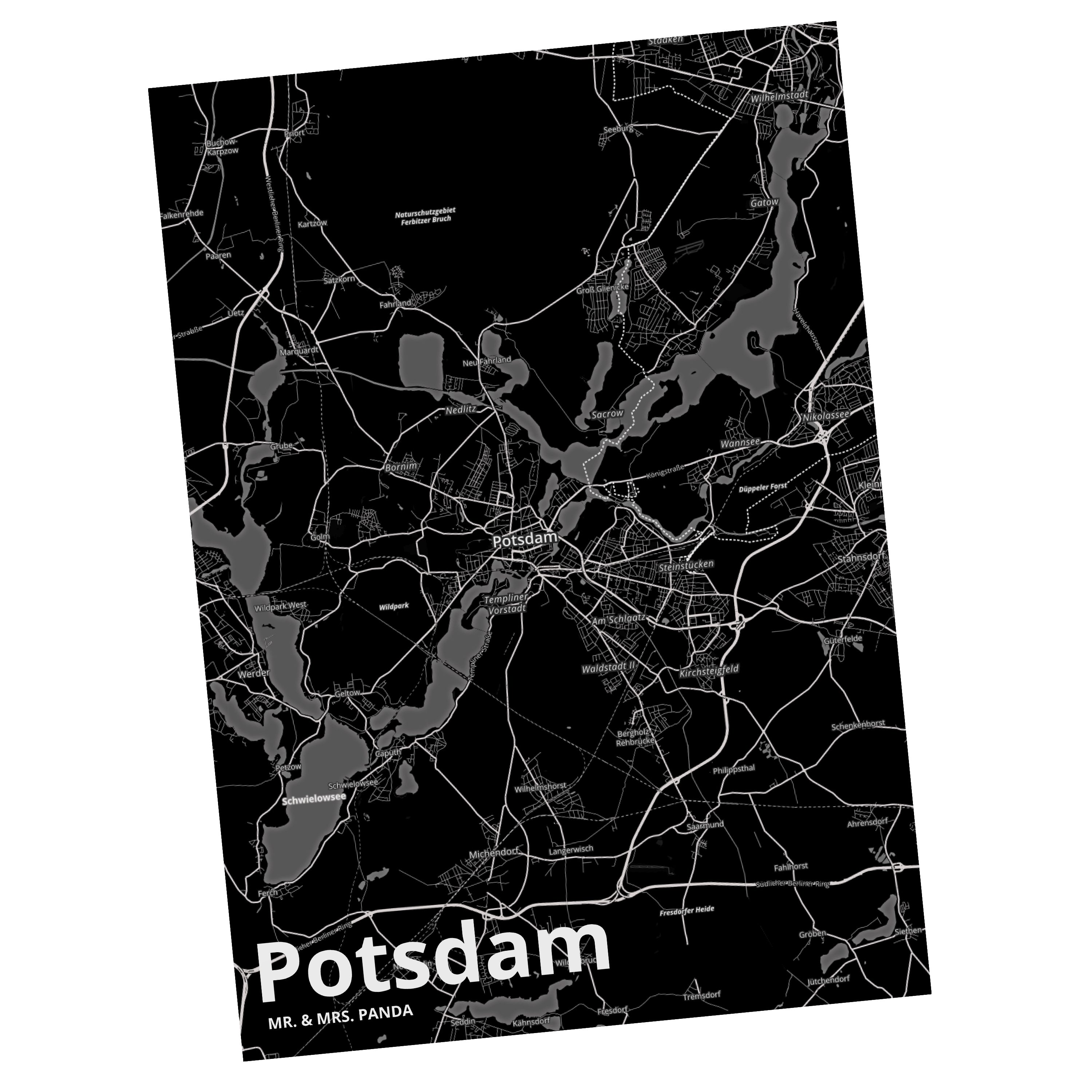 Mr. & Mrs. Panda Postkarte Potsdam - Geschenk, Städte, Stadt Dorf Karte Landkarte Map Stadtplan