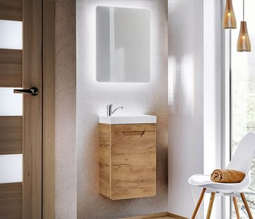 einfachgutemoebel Waschtisch-Set Badezimmer Waschplatz ARUBA 40cm, Einbaubecken weiß XS, goldeiche