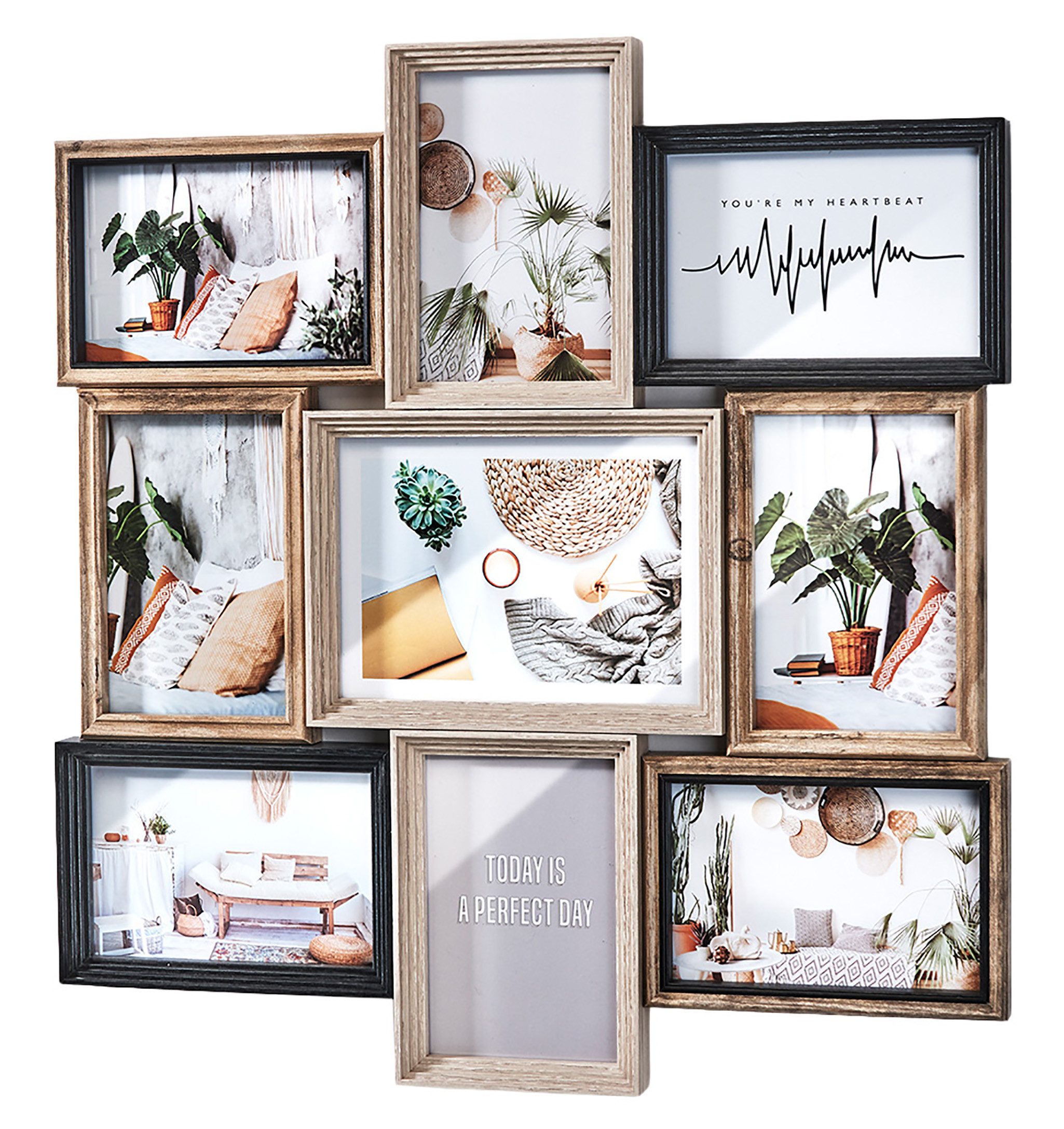 Kobolo Bilderrahmen Collage Bilderrahmen Collage VITA für 9 Bilder beige schwarz, für 9 Bilder (verschiedene Brauntöne und Schwarz, 1 St), Einzelstück
