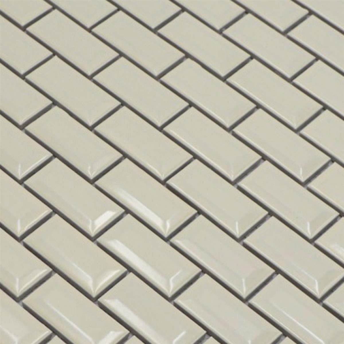 Mosafil Mosaikfliesen Keramik Metro Mosaikfliesen Baltimore Facette Elfenbein Glänzend, Keramik 30.000x30.000, elfenbein, Verlegefertig auf ein Netz geklebt - Frostsicher - Wasserfest