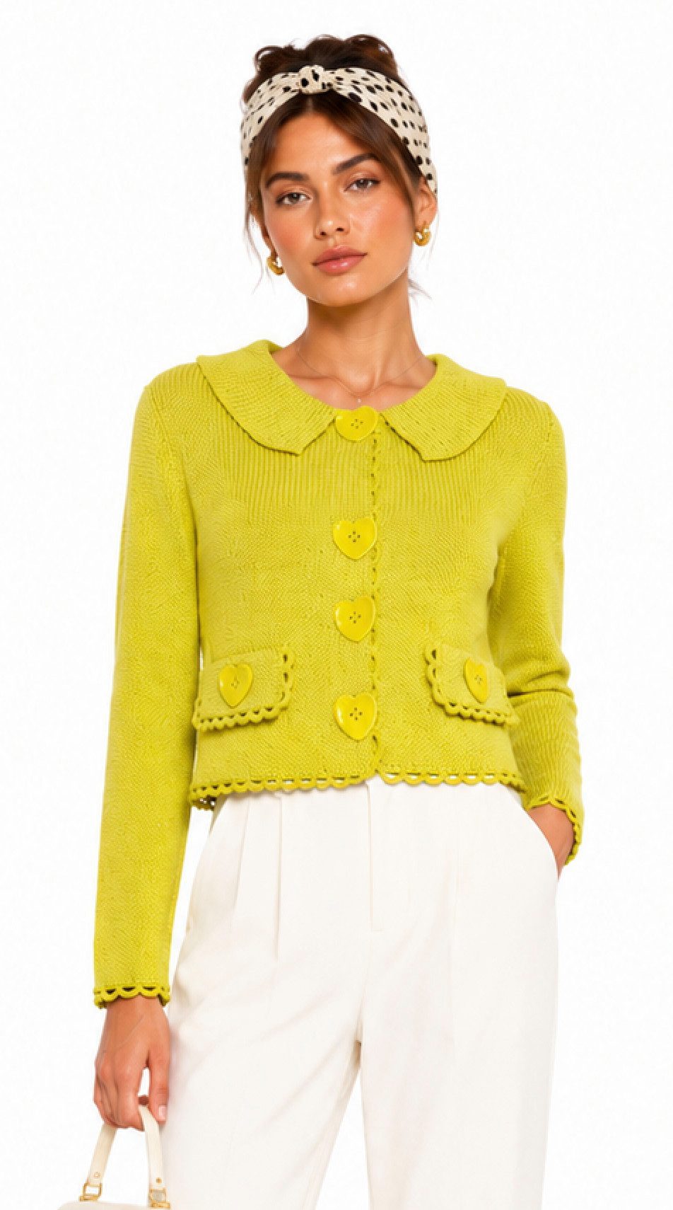 Moschino Cardigan COUTURE Milano Strickjacke Herzknöpfe Scallop Hochwertige italienische Strickqualität mit leichtem Glanz