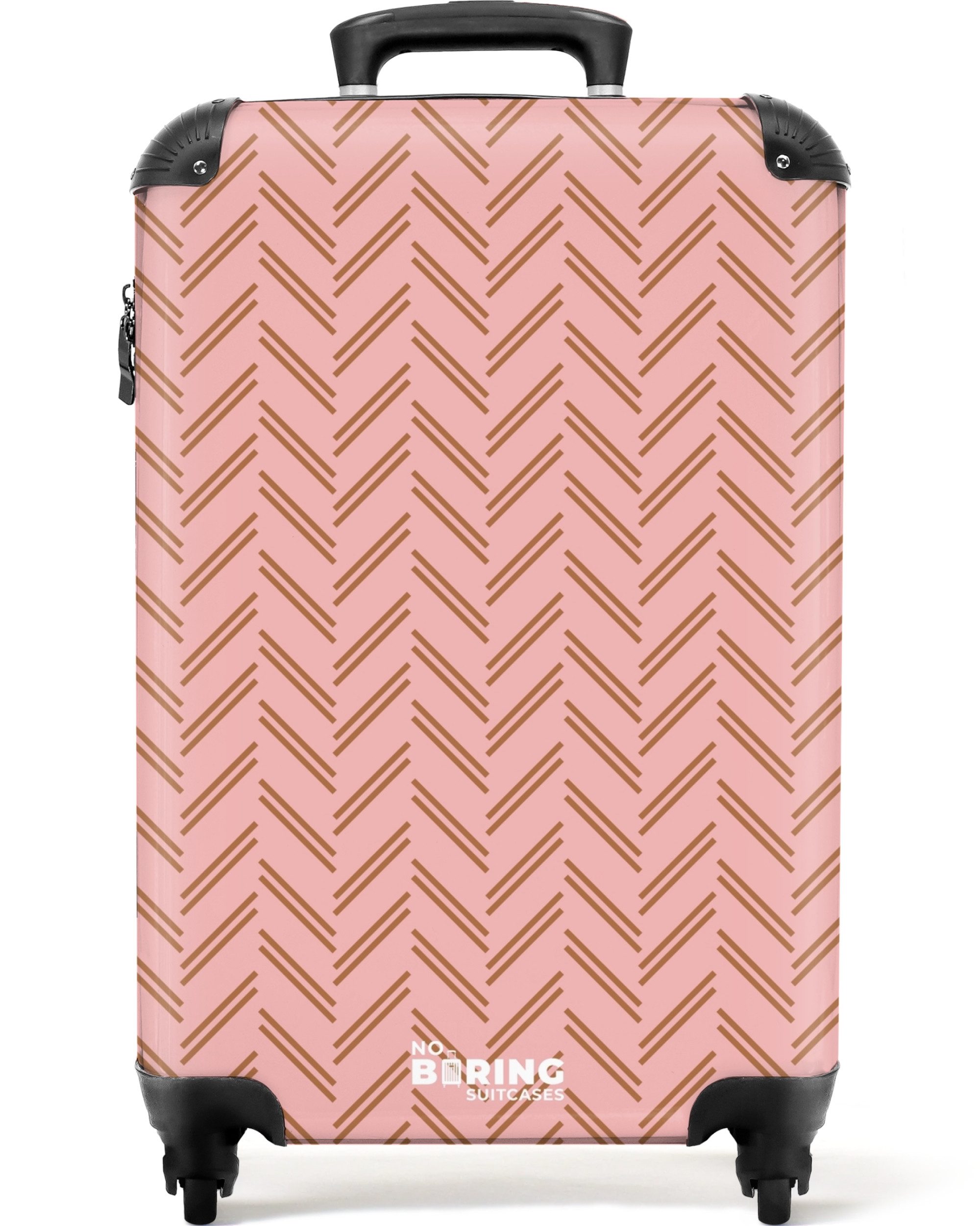 NoBoringSuitcases.com© Hartschalen-Trolley Fischgrätenmuster mit rosa und braunen Farbtönen 55x35x20cm, Handgepäck Koffer & Trolleys, Luggage, Reisekoffer Frauen