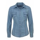 Arizona Jeansbluse mit Druckknöpfen in Perlmuttoptik und Krempelärmeln