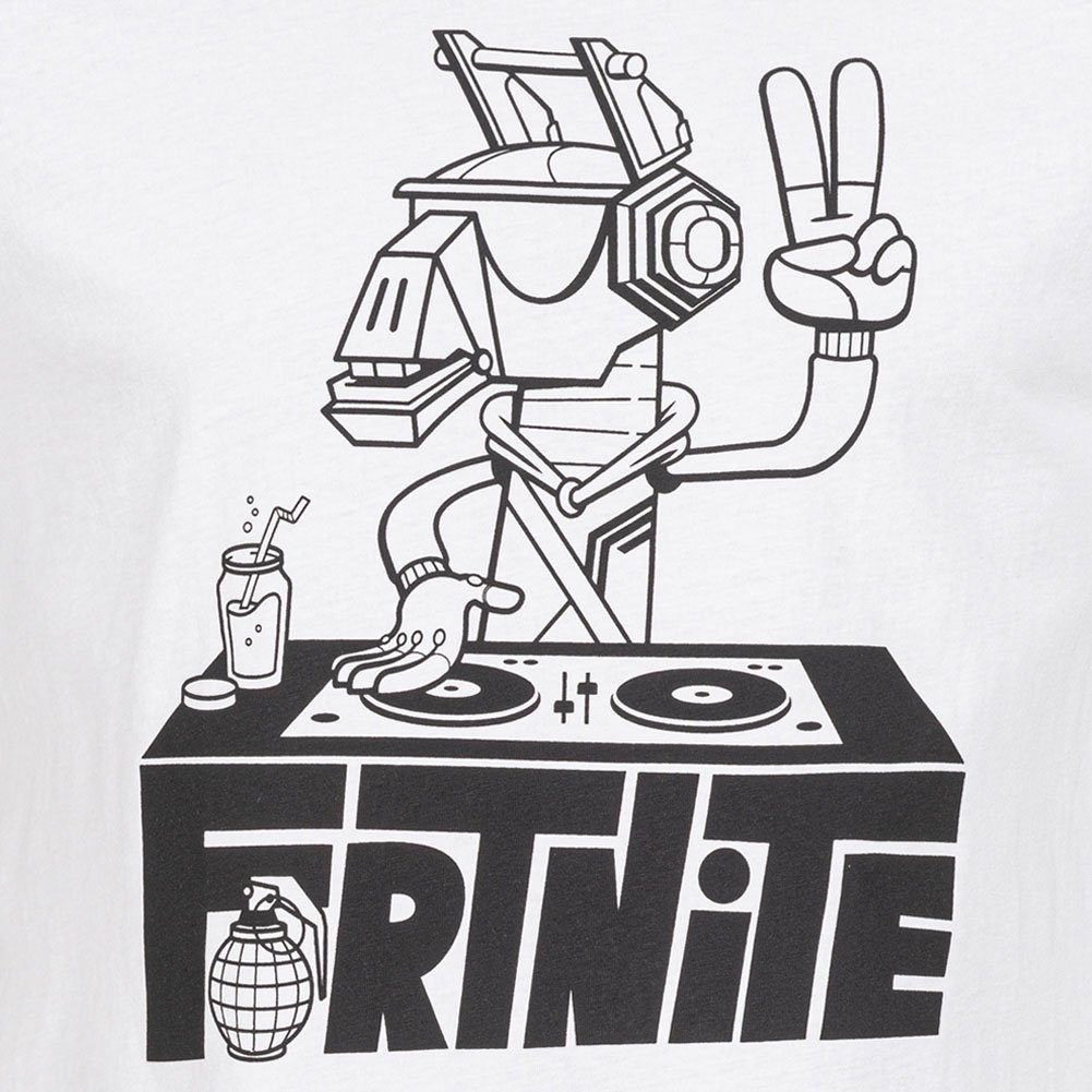Fortnite T-Shirt FORTNITE DJ Logo T-Shirt Herren + Jugendliche Weiß - Schwarz Gr. S M L XL XXL