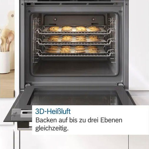 BOSCH Elektro-Herd-Set HND211AR62, mit Teleskopauszug nachrüstbar, Gleichmäßige Heißluft auf 3 Ebenen & Bräterzone für große Bräter
