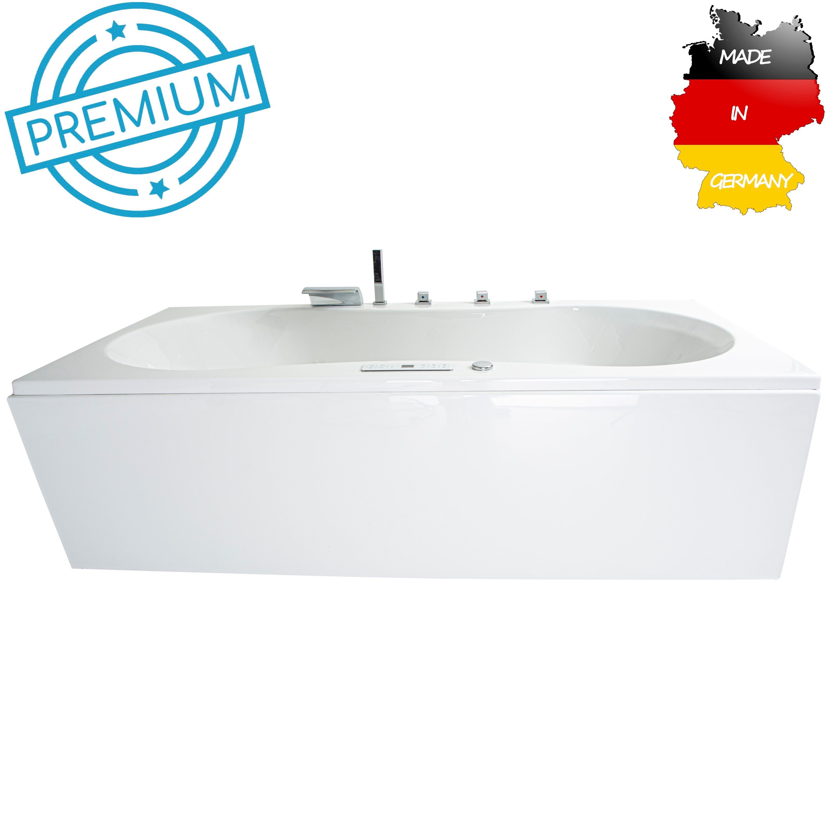 Basera® Whirlpool-Badewanne PREMIUM Indoor Whirlpool Badewanne Palma 190 x 90 cm, (Komplett-Set), mit 20 Massagedüsen, Heizung, Wasserdesinfektion, Bodenansaugung, W...